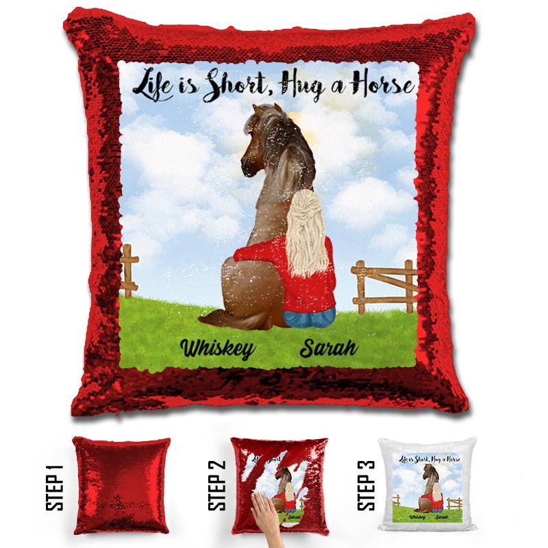 Girl With Horse Personalized Magic Sequin Pillow