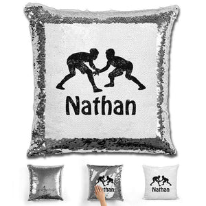 Wrestling Personalized Magic Sequin Pillow Pillow GLAM Silver Black 