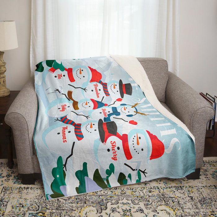 Snowman Family Personalized Blankets