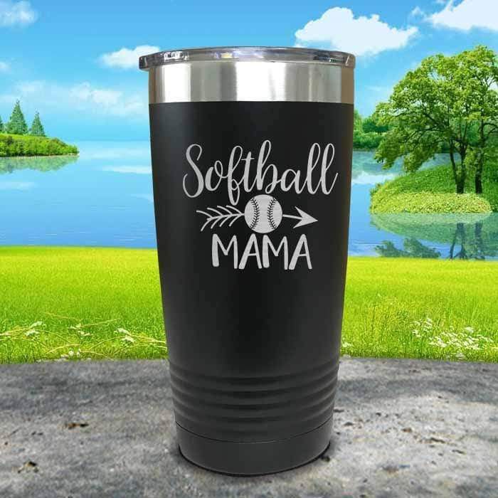 Softball Mama Engraved Tumbler Tumbler ZLAZER 20oz Tumbler Black 