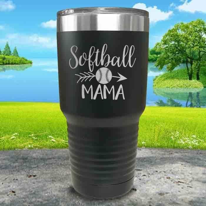 Softball Mama Engraved Tumbler Tumbler ZLAZER 30oz Tumbler Black 