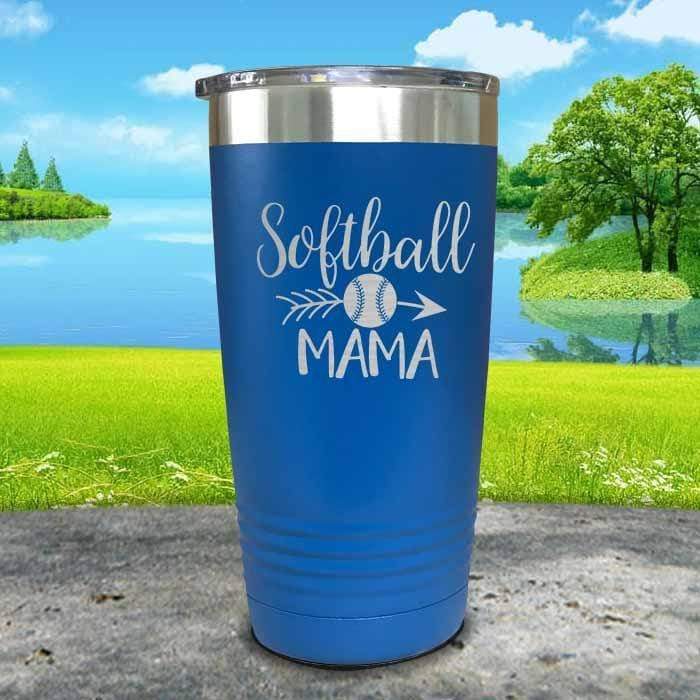 Softball Mama Engraved Tumbler Tumbler ZLAZER 20oz Tumbler Blue 