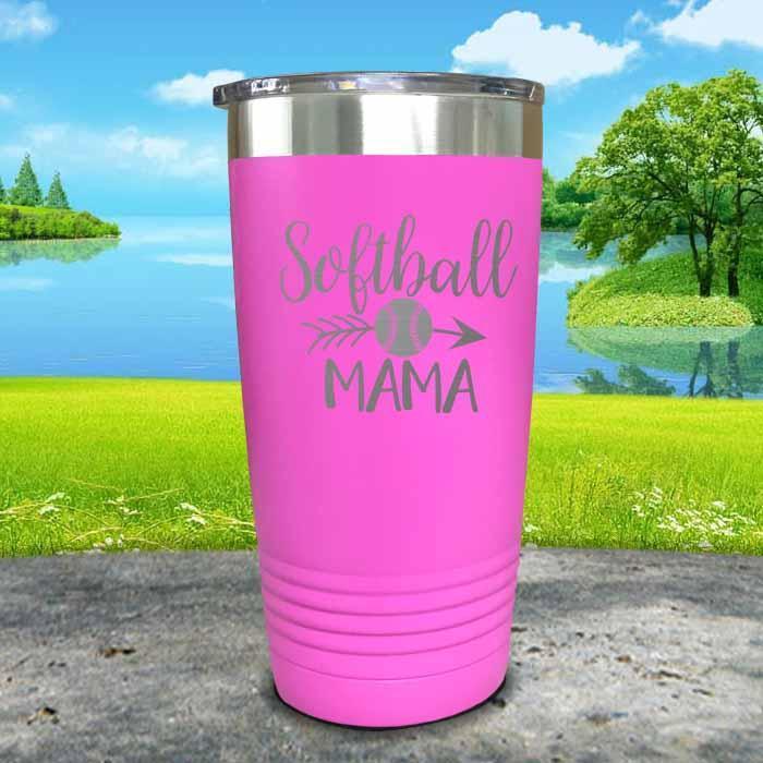 Softball Mama Engraved Tumbler Tumbler ZLAZER 20oz Tumbler Pink 