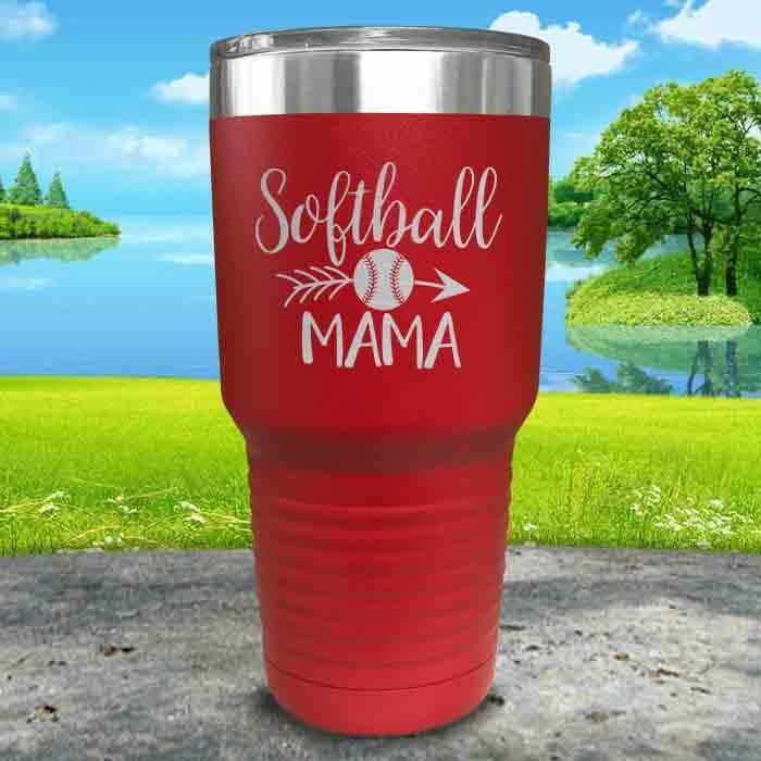 Softball Mama Engraved Tumbler Tumbler ZLAZER 30oz Tumbler Red 