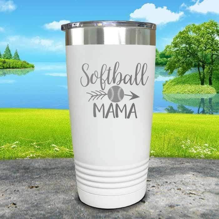 Softball Mama Engraved Tumbler Tumbler ZLAZER 20oz Tumbler White 