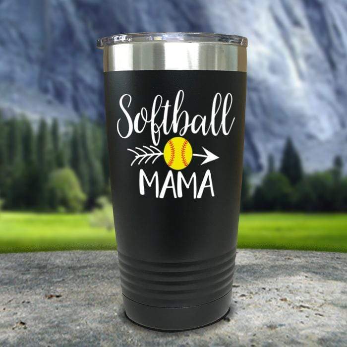 Softball Mama Color Printed Tumblers Tumbler ZLAZER 20oz Tumbler Black 