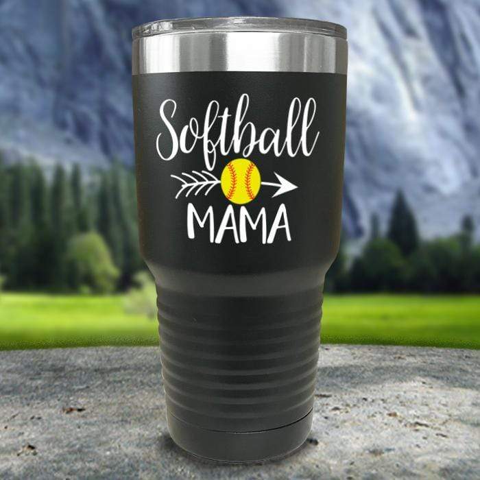 Softball Mama Color Printed Tumblers Tumbler ZLAZER 30oz Tumbler Black 