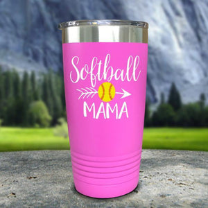 Softball Mama Color Printed Tumblers Tumbler Nocturnal Coatings 20oz Tumbler Pink 