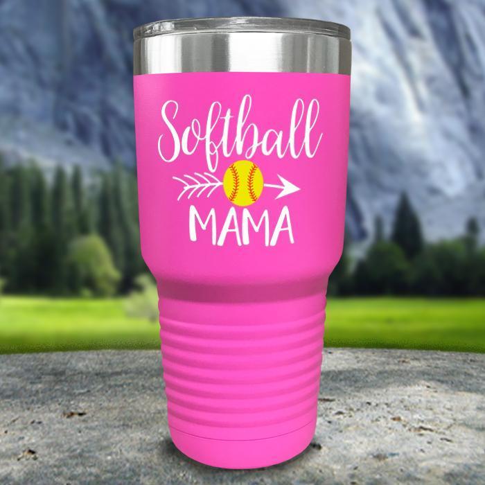 Softball Mama Color Printed Tumblers Tumbler Nocturnal Coatings 30oz Tumbler Pink 