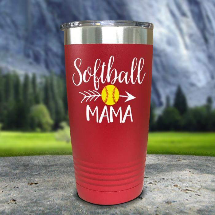 Softball Mama Color Printed Tumblers Tumbler ZLAZER 20oz Tumbler Red 