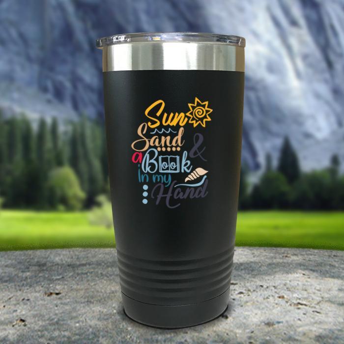 Sun Sand and A Book In My Hand Color Printed Tumblers Tumbler ZLAZER 20oz Tumbler Black 