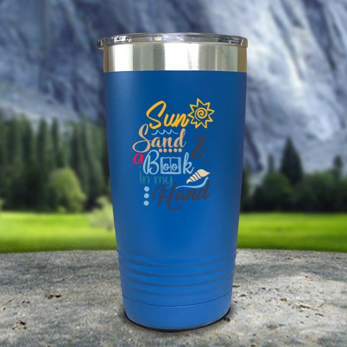 Sun Sand and A Book In My Hand Color Printed Tumblers Tumbler ZLAZER 20oz Tumbler Blue 