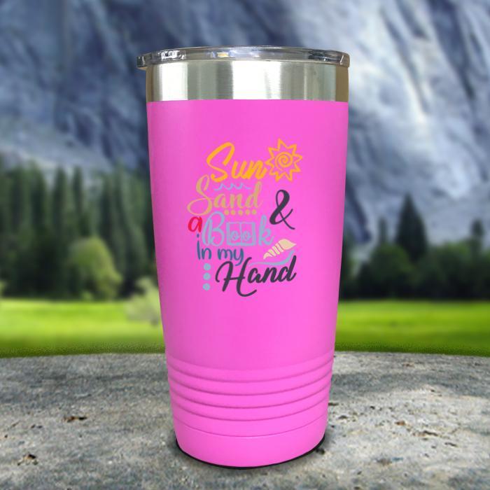 Sun Sand and A Book In My Hand Color Printed Tumblers Tumbler ZLAZER 20oz Tumbler Pink 