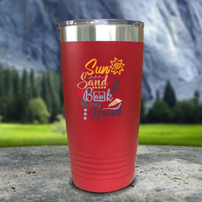 Sun Sand and A Book In My Hand Color Printed Tumblers Tumbler ZLAZER 20oz Tumbler Red 