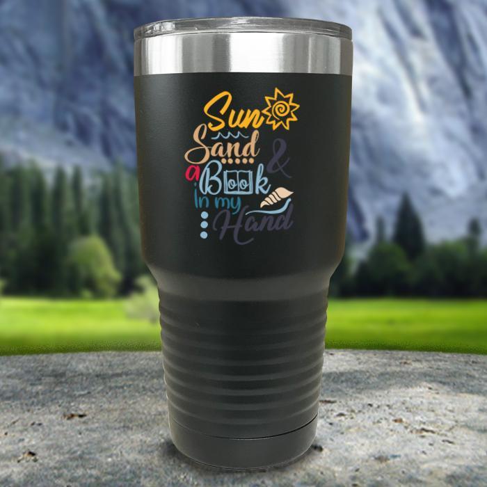 Sun Sand and A Book In My Hand Color Printed Tumblers Tumbler ZLAZER 30oz Tumbler Black 