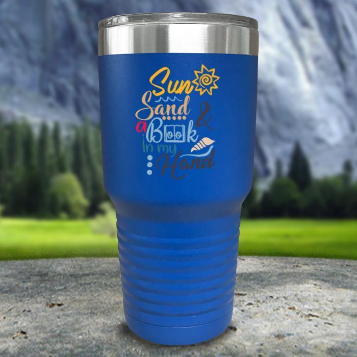 Sun Sand and A Book In My Hand Color Printed Tumblers Tumbler ZLAZER 30oz Tumbler Blue 