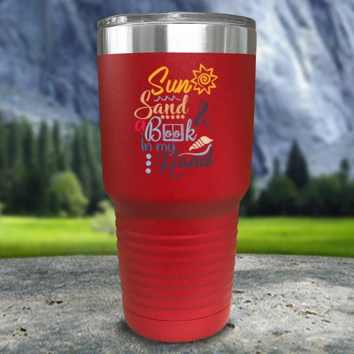 Sun Sand and A Book In My Hand Color Printed Tumblers Tumbler ZLAZER 30oz Tumbler Red 