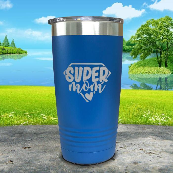 Super Mom Engraved Tumbler Tumbler ZLAZER 20oz Tumbler Blue 