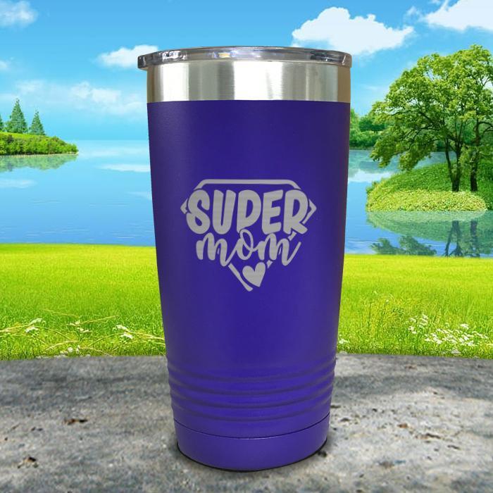 Super Mom Engraved Tumbler Tumbler ZLAZER 20oz Tumbler Royal Purple 