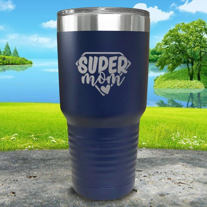 Super Mom Engraved Tumbler Tumbler ZLAZER 30oz Tumbler Navy 