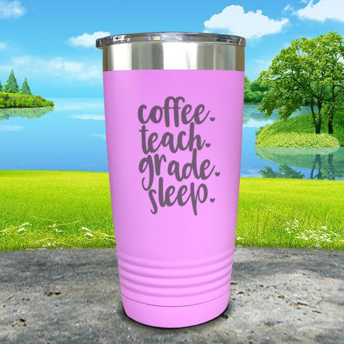 Coffee Teach Grade Sleep Engraved Tumbler Tumbler ZLAZER 20oz Tumbler Lavender 