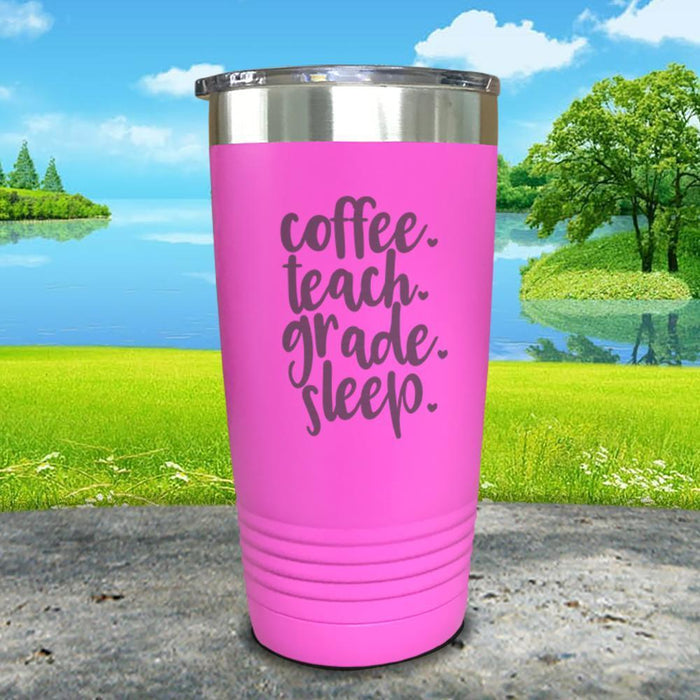 Coffee Teach Grade Sleep Engraved Tumbler Tumbler ZLAZER 20oz Tumbler Pink 