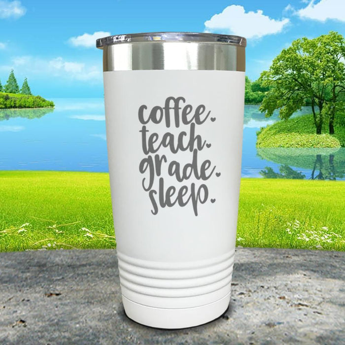 Coffee Teach Grade Sleep Engraved Tumbler Tumbler ZLAZER 20oz Tumbler White 