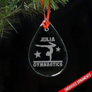 Gymnastics CUSTOM Engraved Glass Ornament ZLAZER Tear Drop Ornament 