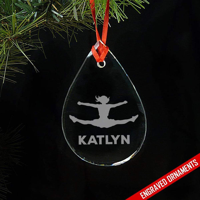 Cheerleader CUSTOM Engraved Glass Ornament ZLAZER Tear Drop Ornament 