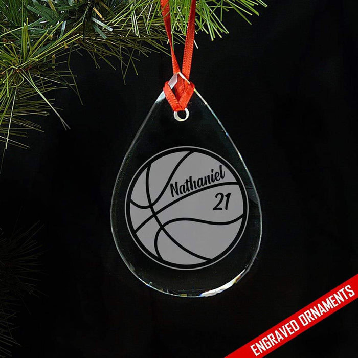 Basketball CUSTOM Engraved Glass Ornament ZLAZER Tear Drop Ornament 