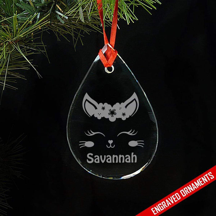 Kitten CUSTOM Engraved Glass Ornament ZLAZER Tear Drop Ornament 