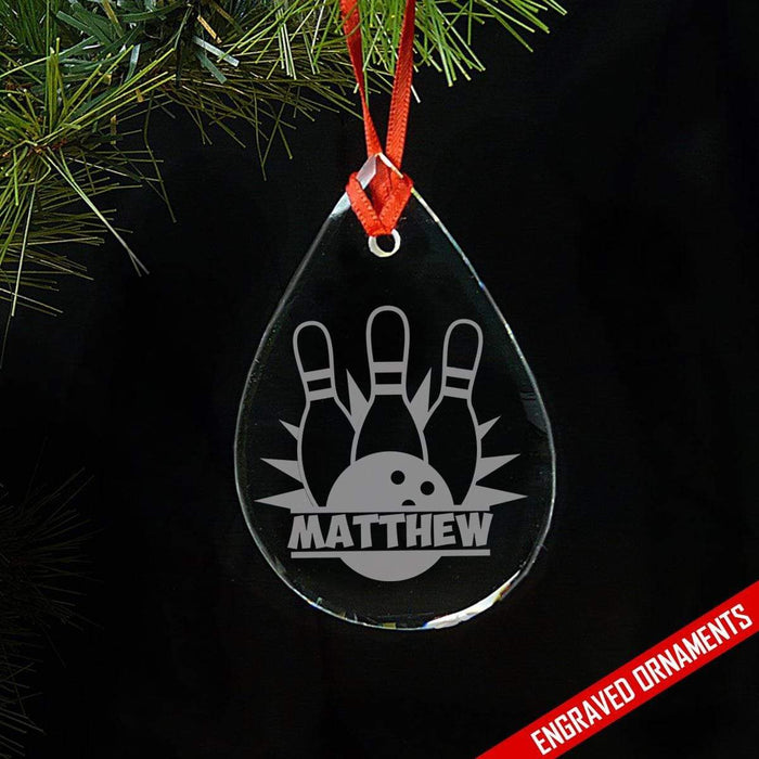 Bowling CUSTOM Engraved Glass Ornament ZLAZER Tear Drop Ornament 