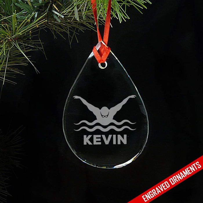 Swimmer CUSTOM Engraved Glass Ornament ZLAZER Tear Drop Ornament 