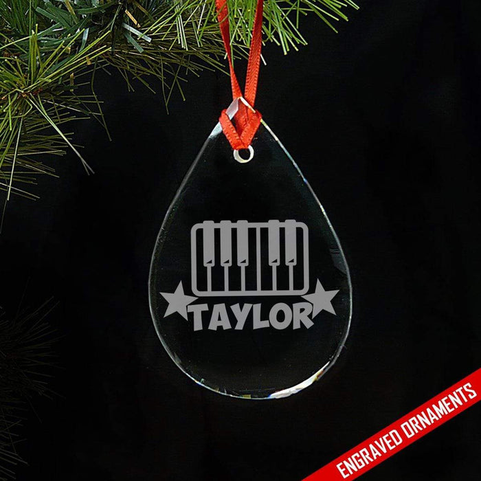 Piano CUSTOM Engraved Glass Ornament ZLAZER Tear Drop Ornament 