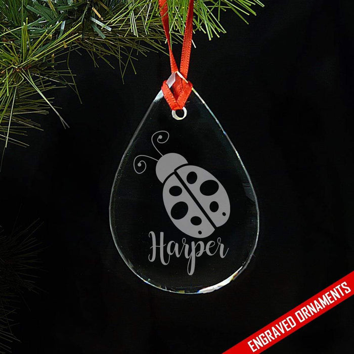 Ladybug CUSTOM Engraved Glass Ornament ZLAZER Tear Drop Ornament 