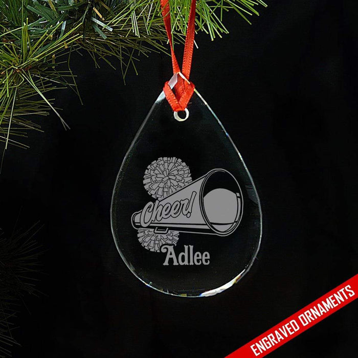 Cheerleader Pom Pom CUSTOM Engraved Glass Ornament ZLAZER Tear Drop Ornament 