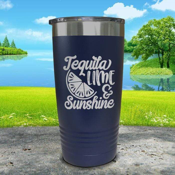 Tequila Lime and Sunshine Engraved Tumbler Tumbler ZLAZER 20oz Tumbler Navy 