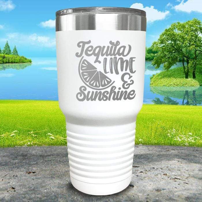 Tequila Lime and Sunshine Engraved Tumbler Tumbler ZLAZER 30oz Tumbler White 