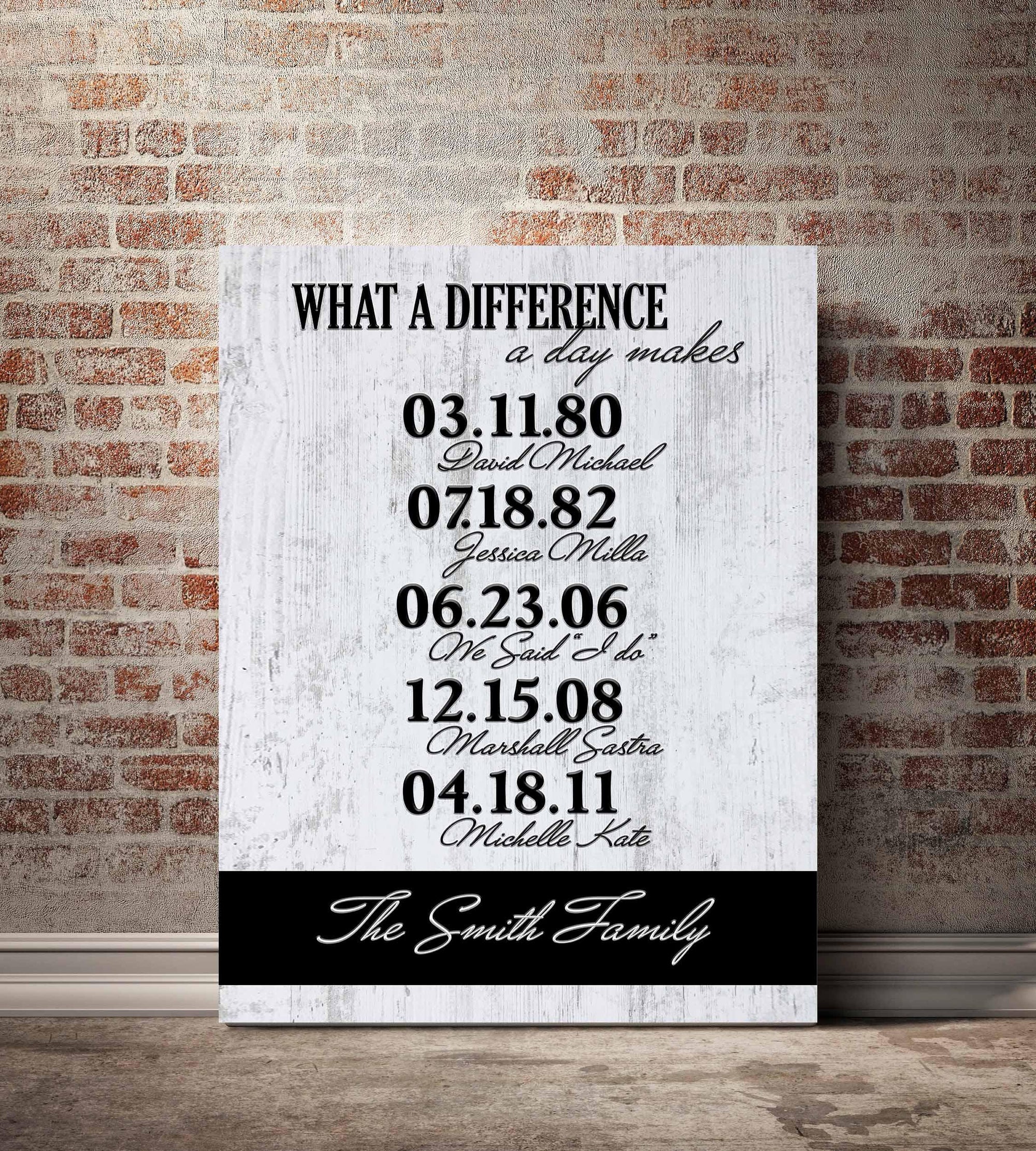 What a Difference a Day Makes Family Dates Personalized Premium Canvas