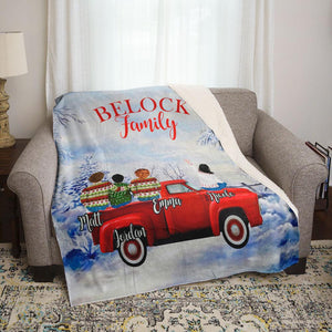 Personalized Blankets - Christmas Family on Red Truck