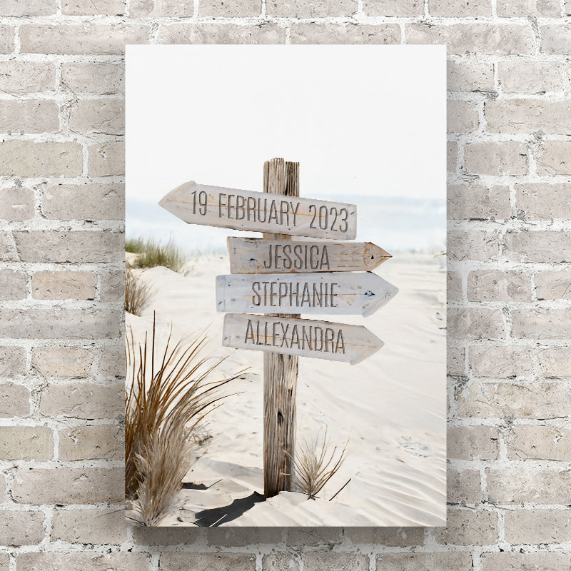 Personalized Sandy Beach Wood Sign For Family Premium Canvas