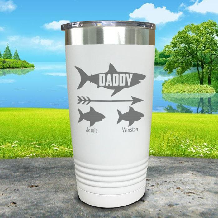 Daddy Shark (CUSTOM) With Child's Name Engraved Tumblers Tumbler Southland 20oz Tumbler White 