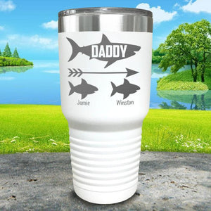 Daddy Shark (CUSTOM) With Child's Name Engraved Tumblers Tumbler Southland 30oz Tumbler White 