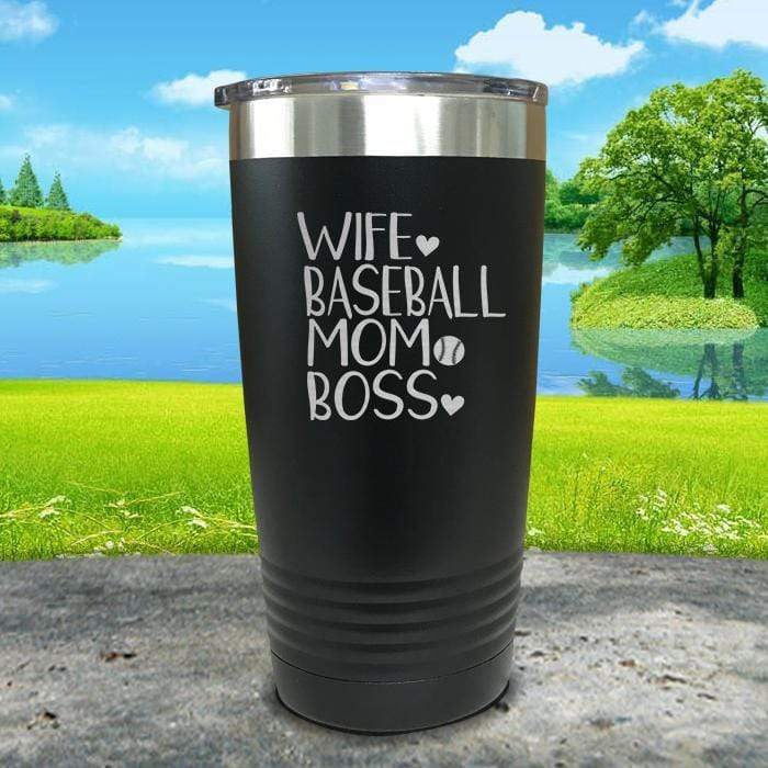 Wife Baseball Boss Engraved Tumbler Tumbler ZLAZER 20oz Tumbler Black 