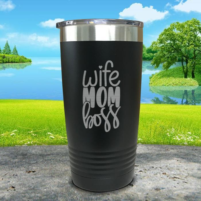 Wife Mom Boss Engraved Tumbler Tumbler ZLAZER 20oz Tumbler Black 