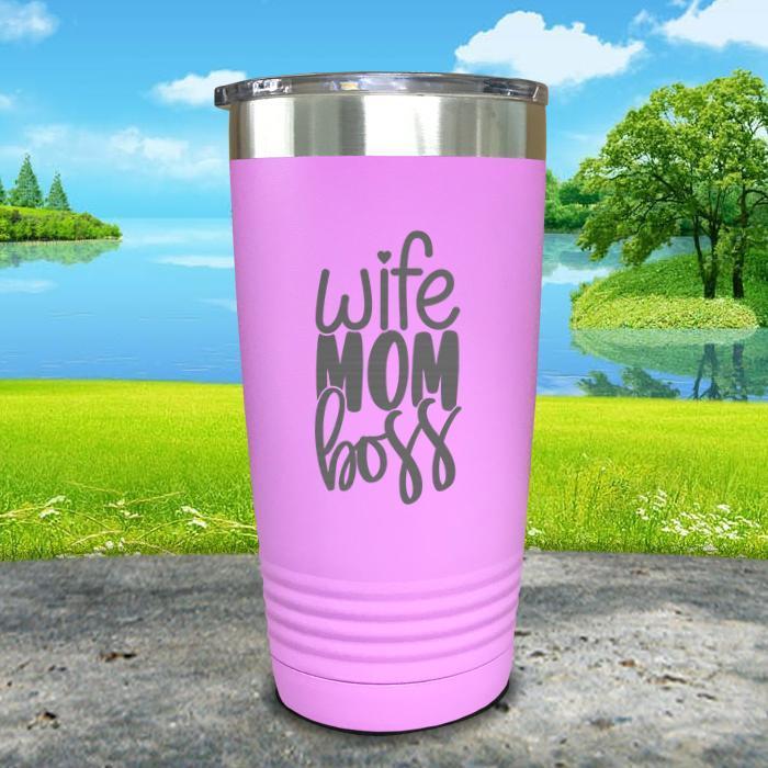 Wife Mom Boss Engraved Tumbler Tumbler ZLAZER 20oz Tumbler Lavender 