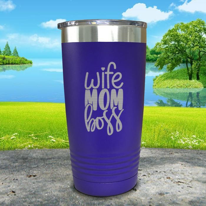 Wife Mom Boss Engraved Tumbler Tumbler ZLAZER 20oz Tumbler Royal Purple 