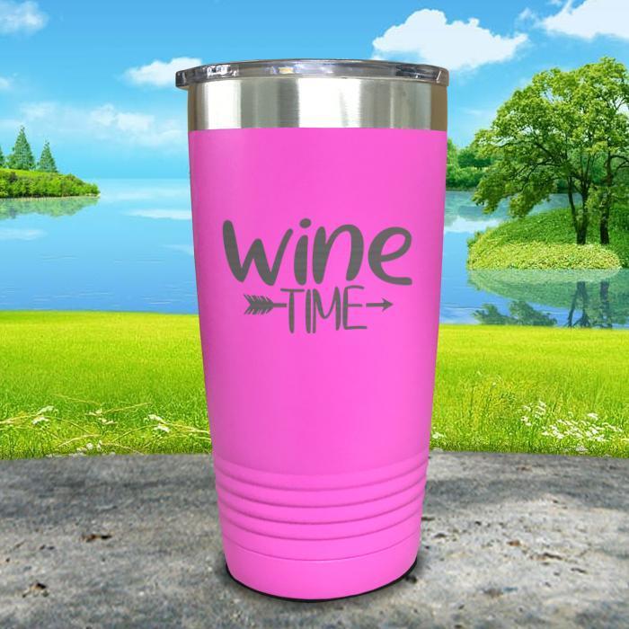 Wine Time Engraved Tumbler Tumbler ZLAZER 20oz Tumbler Pink 