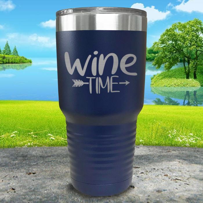 Wine Time Engraved Tumbler Tumbler ZLAZER 30oz Tumbler Navy 