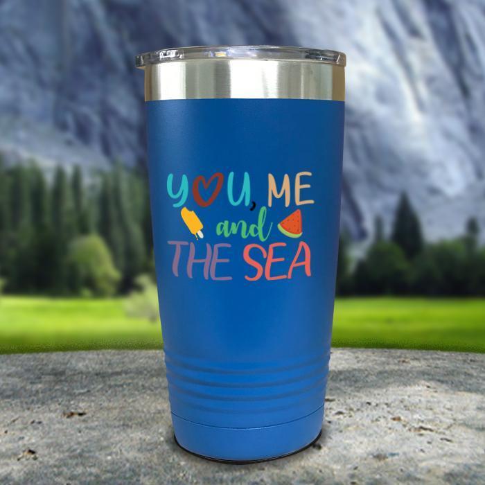 You Me and The Sea Color Printed Tumblers Tumbler ZLAZER 20oz Tumbler Blue 